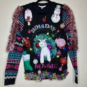 Ugly Christmas Sweater Unicorn LIGHTS UP Tinsel Xmas Party Winner Size Small